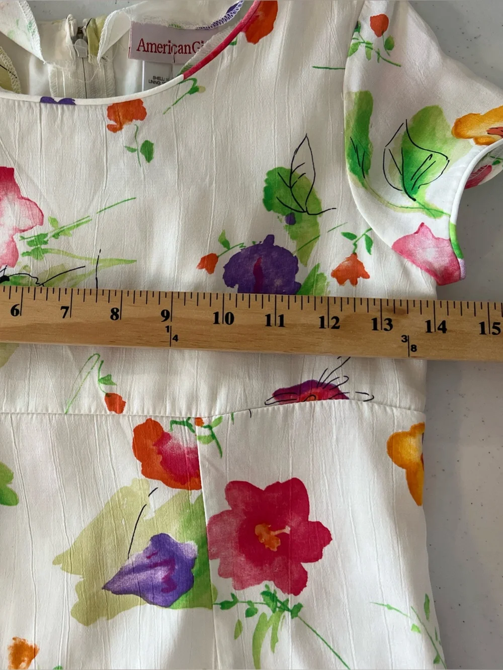 American Girl Girls Floral A-Line Dress White Watercolor Flower Print * Flaw